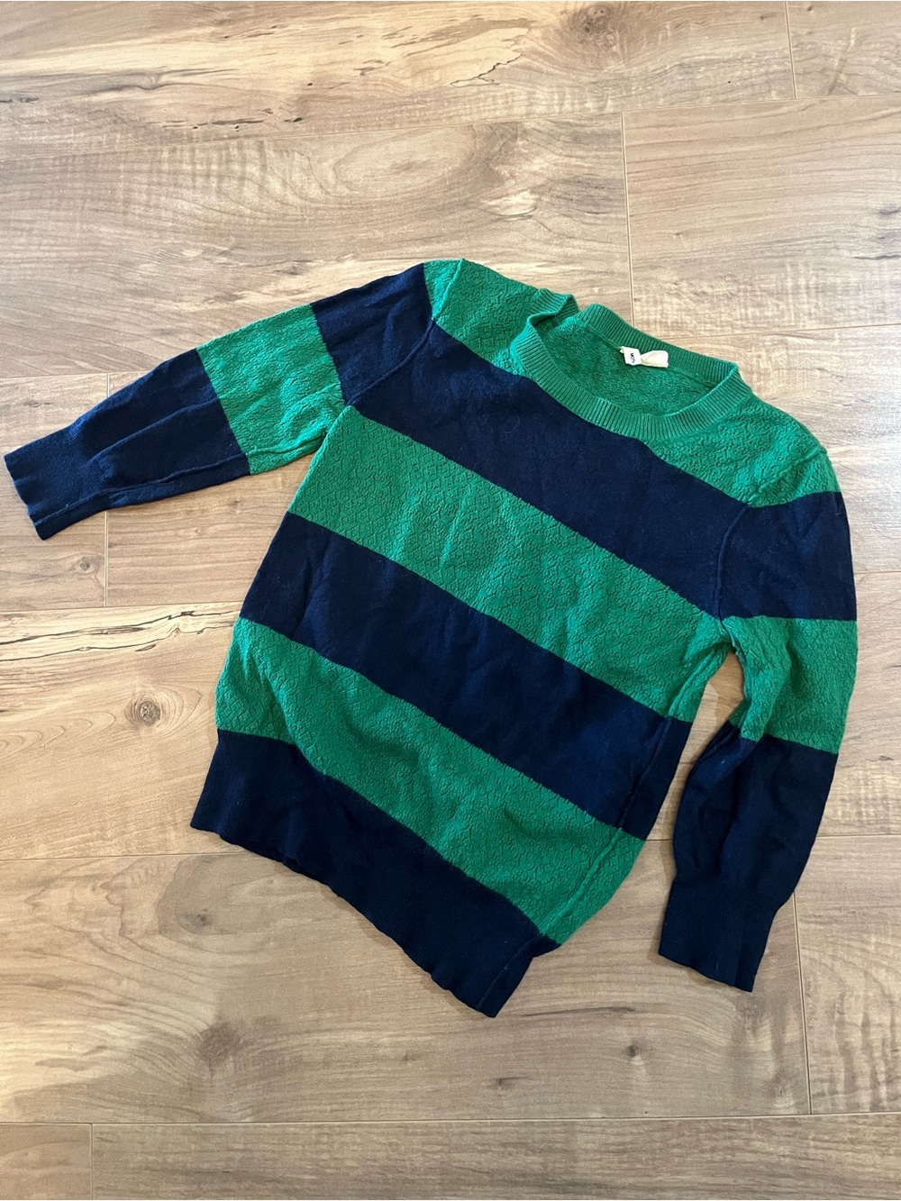 Anthropologie Moth Striped Sweater Kelly Green Navy Blue 3/4 Sleeve Sz L READ